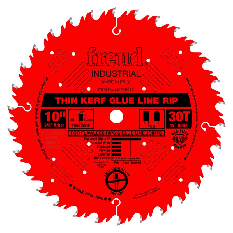 Freud LM75R010: 10" Industrial Thin Kerf Glue Line Ripping Blade, Carbide - Image 1